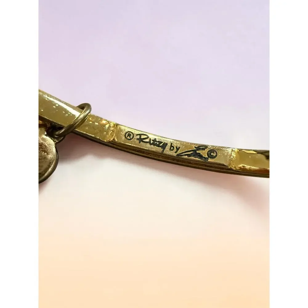 Vintage Ritzy by Les Bernard Pink Rhinestone Heart Charm Bangle Bracelet